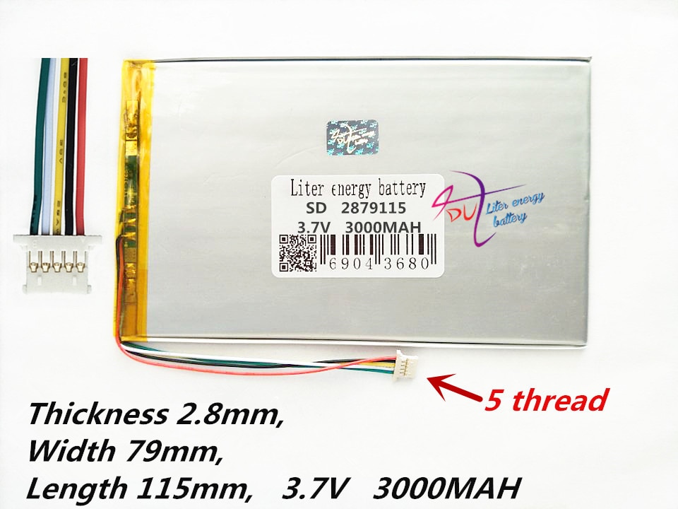 5 draad Liter energie batterij 2879115 3.7V 3000MAH 3080115 Universele Li-Ion batterij voor tablet pc 7 inch 8 inch 9 inch