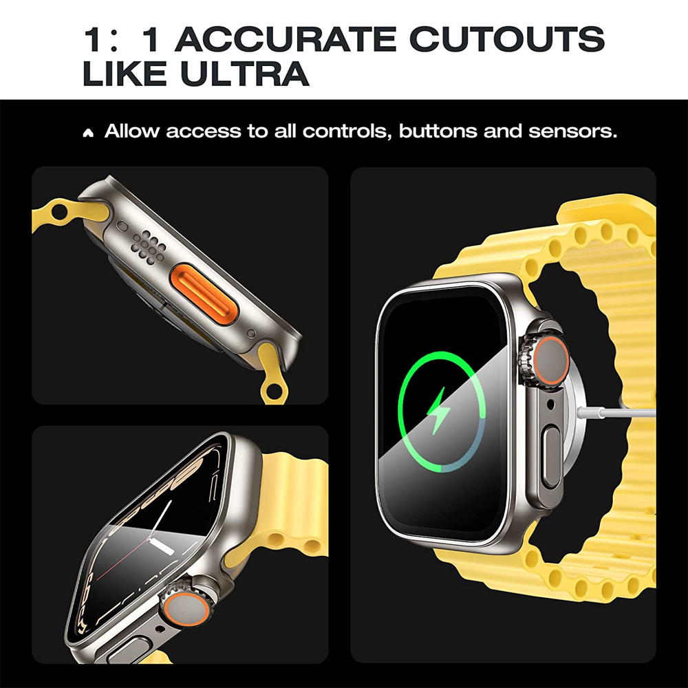 Displayschutzfolie für Apfel Uhr-Gehäbenutzen 46 mm, 42 mm, 45 mm, 40 mm, 44 mm, 41 mm, PC-Abdeckung + Glasfolie, Wechsel zu Ultra-Serie 10, 9, 8, 7, 6, 5, 4 SE