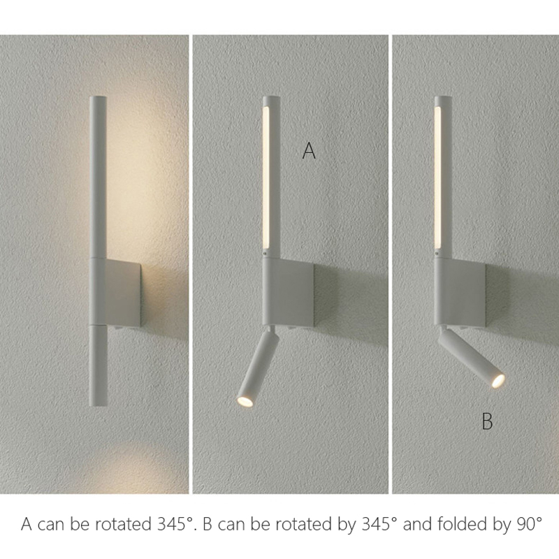 Lámpara Led nórdica para mesita de noche, candelabro de pared minimalista escandinavo para Hotel, sala de estudio, lámpara de lectura, luces giratorias montadas en la pared, blanco