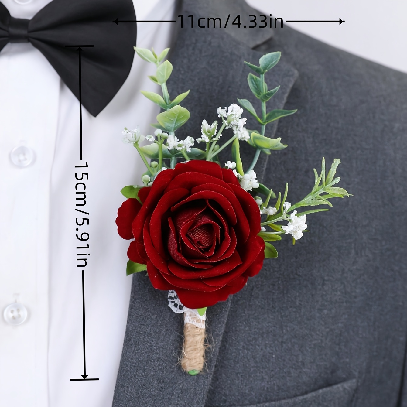 Künstliche Rosen Blumenstrauß Brautstrauß Burgund & Weiß für rustikale Kirche Boho Hochzeit Mittelstücke les fleurs de marie: Grau