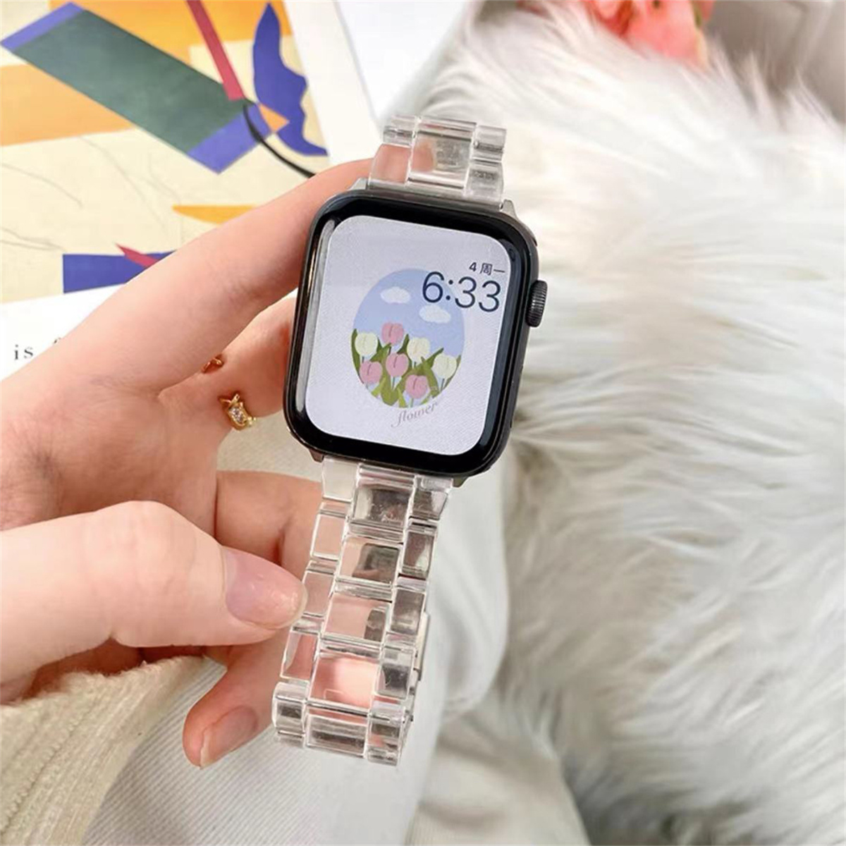 Resin urrem til apple watch series 10 9 8 7 6 rem 41mm 49mm klar rem stål iwatch  se 44mm 40mm 45mm 46mm 42mm ultra 2