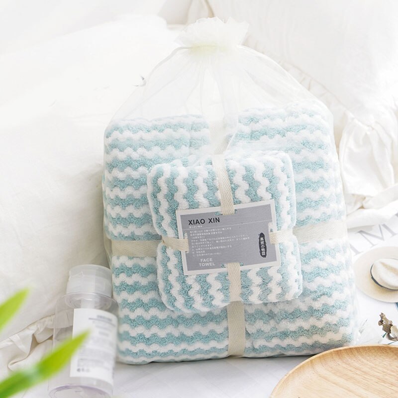 1 sæt stribe ansigt håndklæde absorberende hår håndklæde mikrofiber håndklæder svømning koral fleece mikrofiber håndklæde badeværelse forsyninger: Lysegrøn