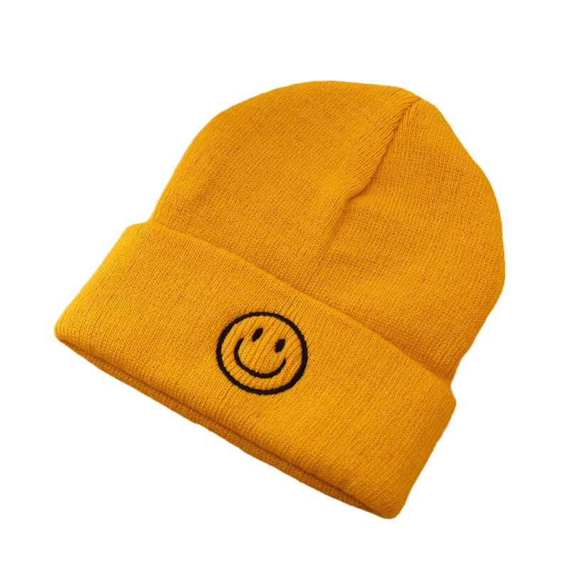 Söpö sarjakuva hymy virkattu neuloa pipo hatut pipo syksy kiinteä lämmin skullies pipot lippalakit naaras neulotut naiset tytöt tytöt talvi