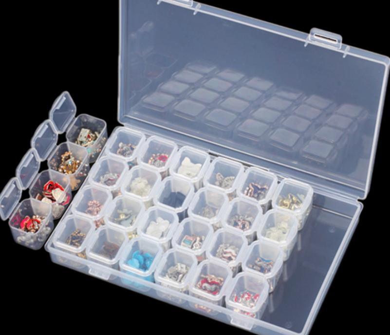 Storage 28 lattice jewelry storage box finishing dust proof lattice transparent drill box medicine box beads button 1853