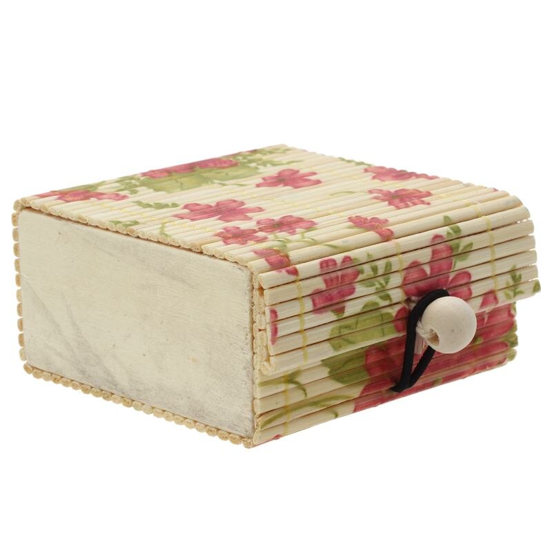 Botique-1Pc Delicate Ring Ketting Oorbellen Bamboe Houten Case Sieraden Opbergdozen Grote Bloemen