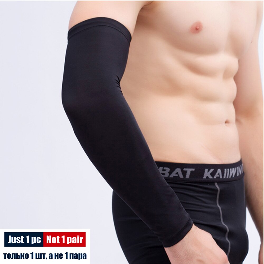 SPOSAFE 1PCS Quick Dry UV Schutz Arm Ärmeln Ellenbogen Basketball Pad Fitness Armschützer Sport Radfahren Arm Wärmer: Black / S