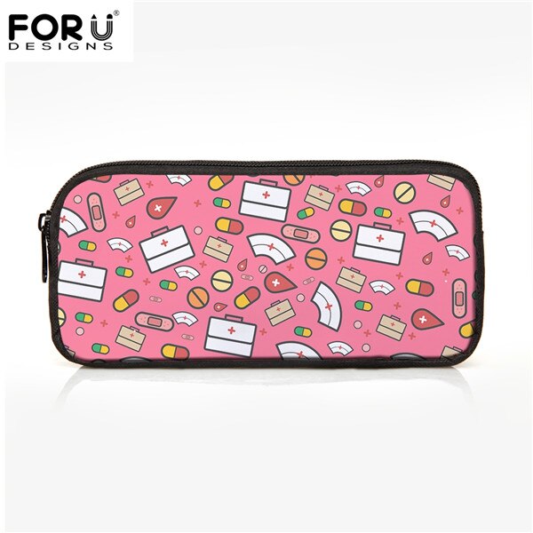 FORUDESIGNS Women Cosmetic Cases Makeup Bags Cartoon Cute Nurse Print Kids Girls Pencil Bags Children Pen Bag Cases: CC4063K