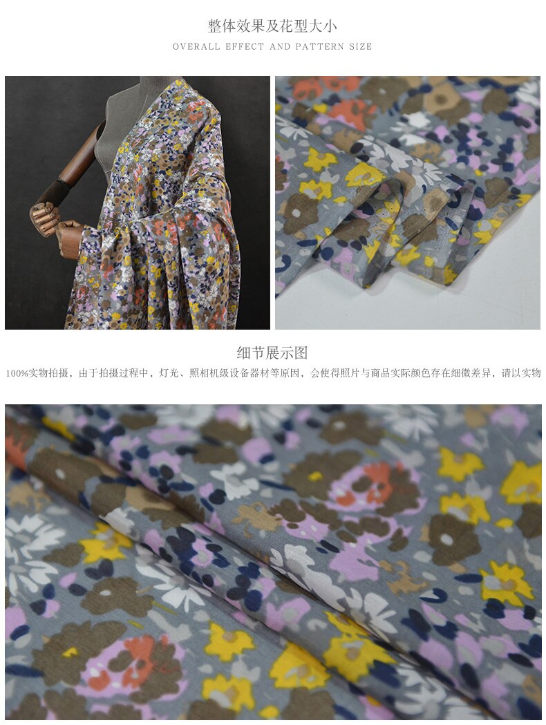 Tissu en soie de coton doux à fleurs rétro, matériel de couture pour chemise, 100cm x 135cm