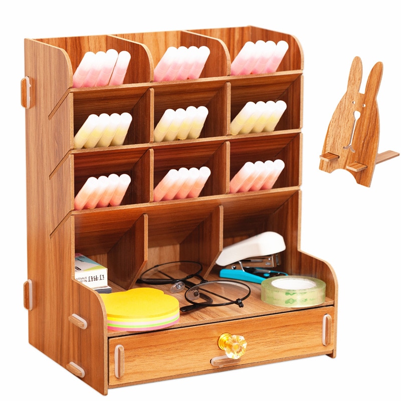 Wooden Desk Organizer Multi-Functional DIY Pen pencil Holder Box Desktop Stationary Home Office Supply Storage Rack