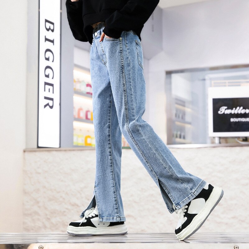 Pantalones vaqueros elegantes e informales para niña, ropa para niño, pantalón vaquero azul para adolescente, pantalón acampanado de ocio con abertura, novedad de primavera 2022