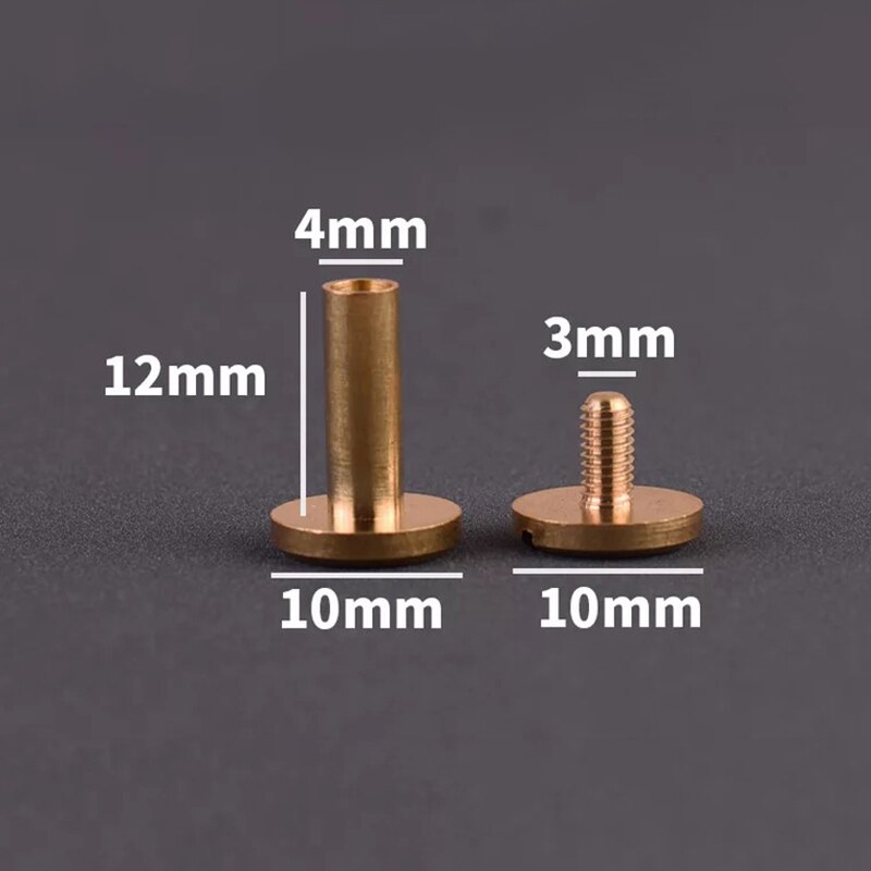 Tornillos de encuadernación de latón macizo, remaches de clavos para álbum de fotos, tachuelas artesanales de cuero, sujetadores de billetera de cinturón, tapa de 10mm, 10 Uds.: 10mm x 12mm