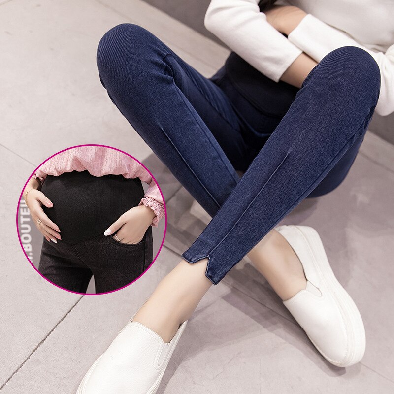 Dünne Mutterschaft Jeans Kleidung Für Schwangerschaft Schwangere Frauen Stretch Denim Hosen Leggings Mama Kleidung Hosen 2022 Frühjahr Neue: 03 blue / XL