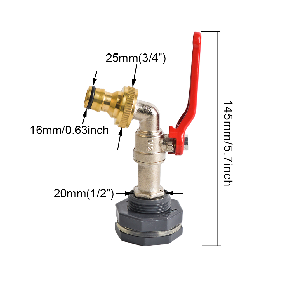 Rain Barrel Spigot Kit 1/2 3/4 1 inch Thread Kit with Bulkhead Fitting Hose Faucet Adapter for Water Tanks Garden Barrel: Brown