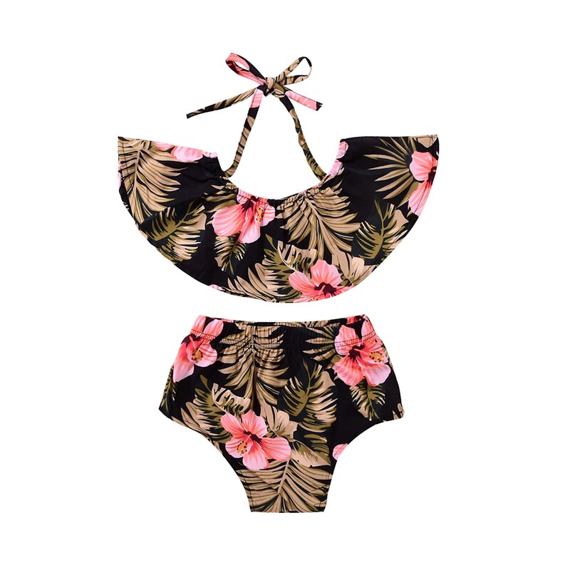 Newborn Infant Ruffle Swimsuit Kid Baby Girls Bikini Set Swimwear Children Baby Girl High Waist Printing Bathing Suit Beachwear