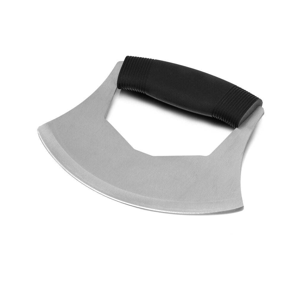 Stainless Steel Mezzaluna Herb Cutter Single Blade Vanilla Mincing Knife Pizza Cutter Vegetable Salad Chopper With Sheath