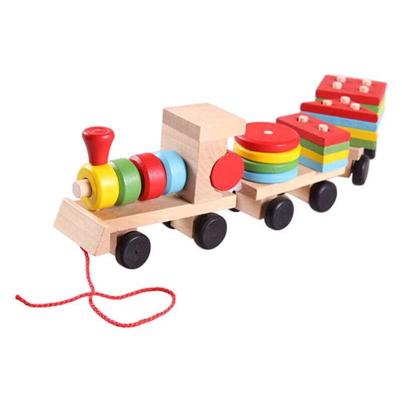 Baby Houten Speelgoed Trailer Stapelen Vorm Geometrie Trein Kleurrijke Congnitive Educatief Blokken Cadeaus Voor Kinderen BM88