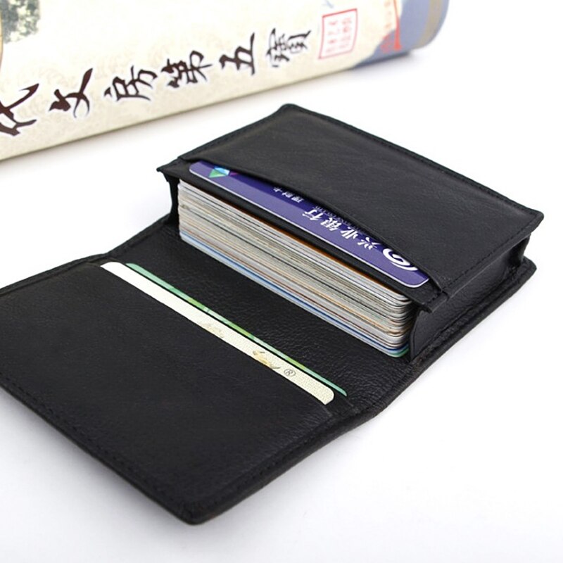 Men Black Leather Expandable Credit Card ID Business Cards Holder Wallet Case U4LF