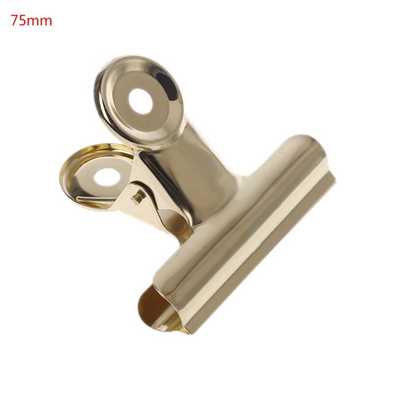 1PC Bulldog Grip Binder Clip Food Sealer Bag Clamp Hanging Paper File Document Ticket Office Kitchen Storage Bags Clips 63/75mm: Gold-75mm