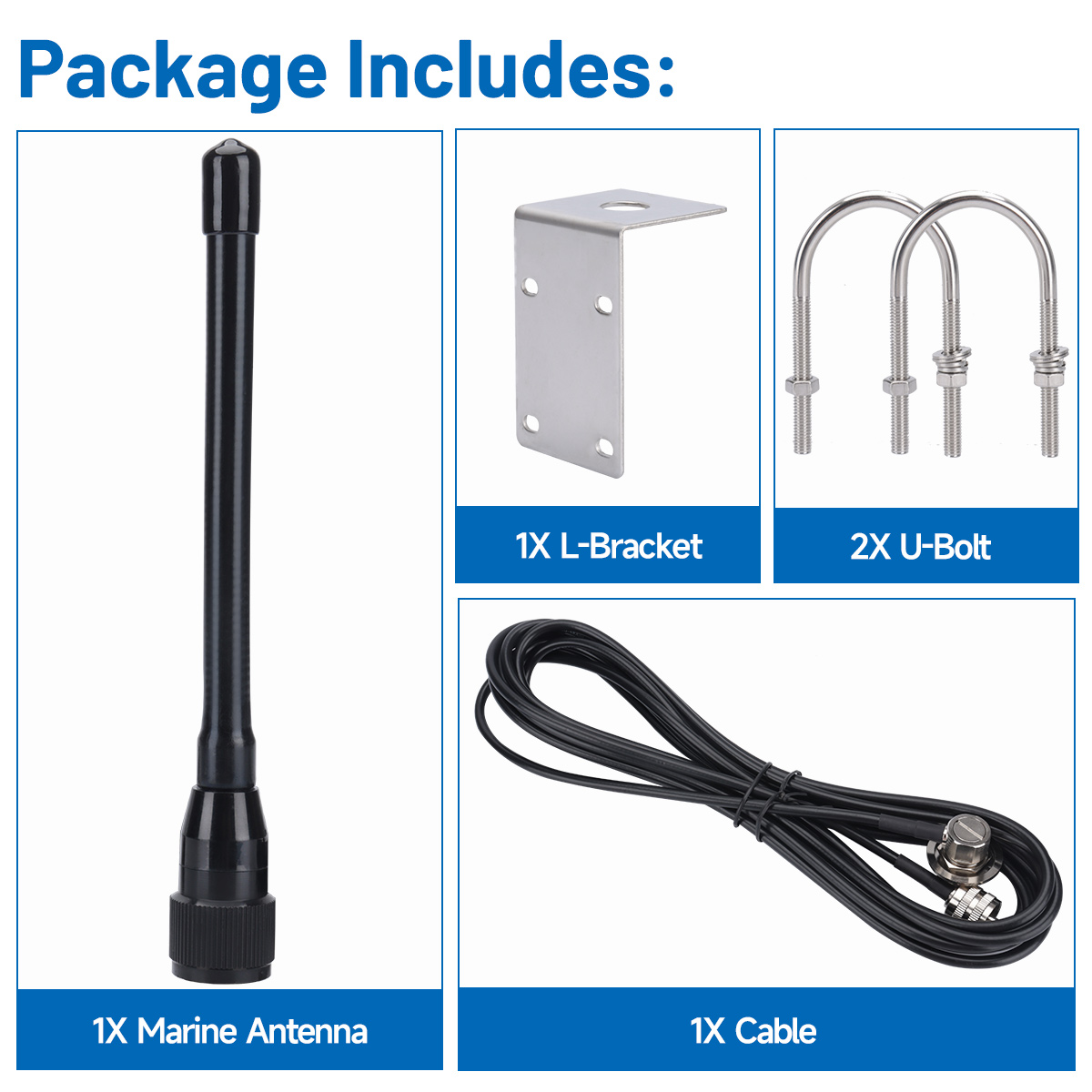Abbree maritieme radioantenne met hoge versterking pl -259 mhz 156-163 waterdicht, voor golfkarretjes, atv's, utv's, vrachtwagens, graafmachines, tractoren, campers, jachten en boten.