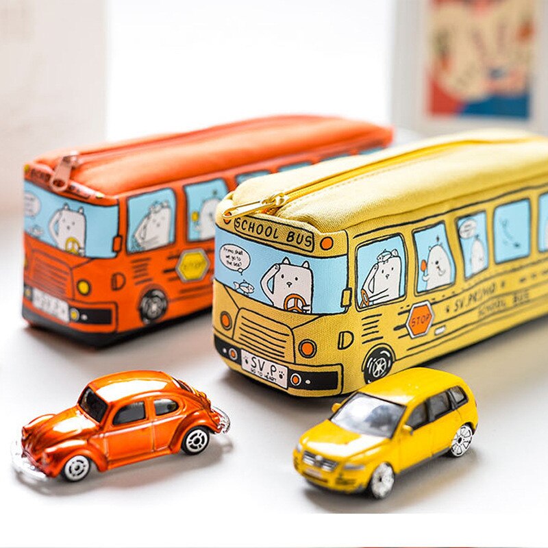 School Bus Cute school pen case fabric pencil bag etui a crayons cuir pencil pouch stifte tasche pencil case school bag pl 04972