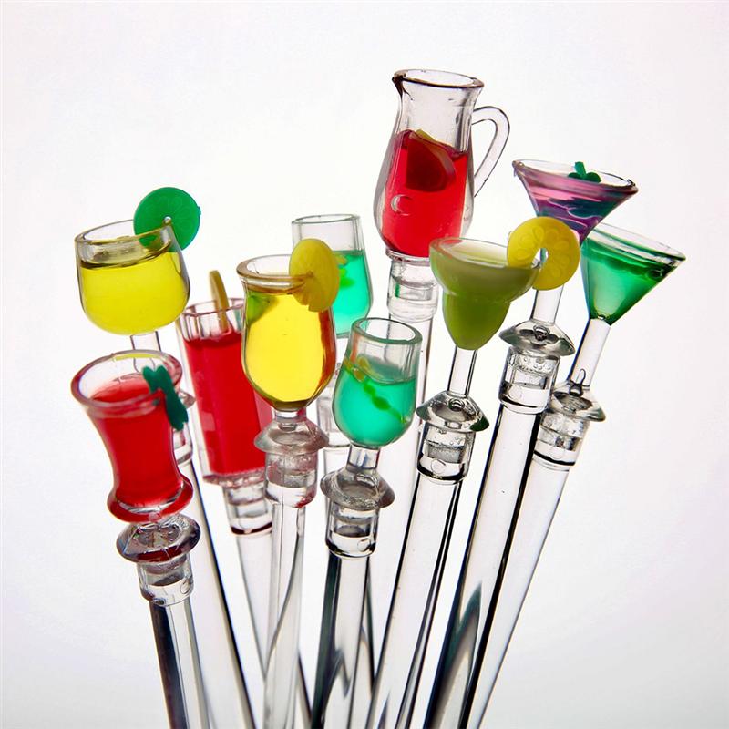 10 Pcs 28 Cm Cocktail Mixing Sticks Drink Mixer Bar Roeren Bar Met Kleurrijke Miniatuur Accessoire (Willekeurige Kleur Willekeurige stijl)