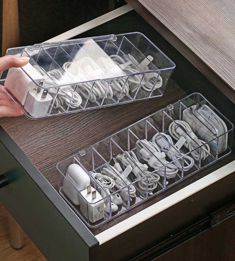 Ins Desktop Wire Cable Organizer Box USB Data Line Cable Storage Holder Case Jewelry Makeup Tank Bin Home Accessories Organizer