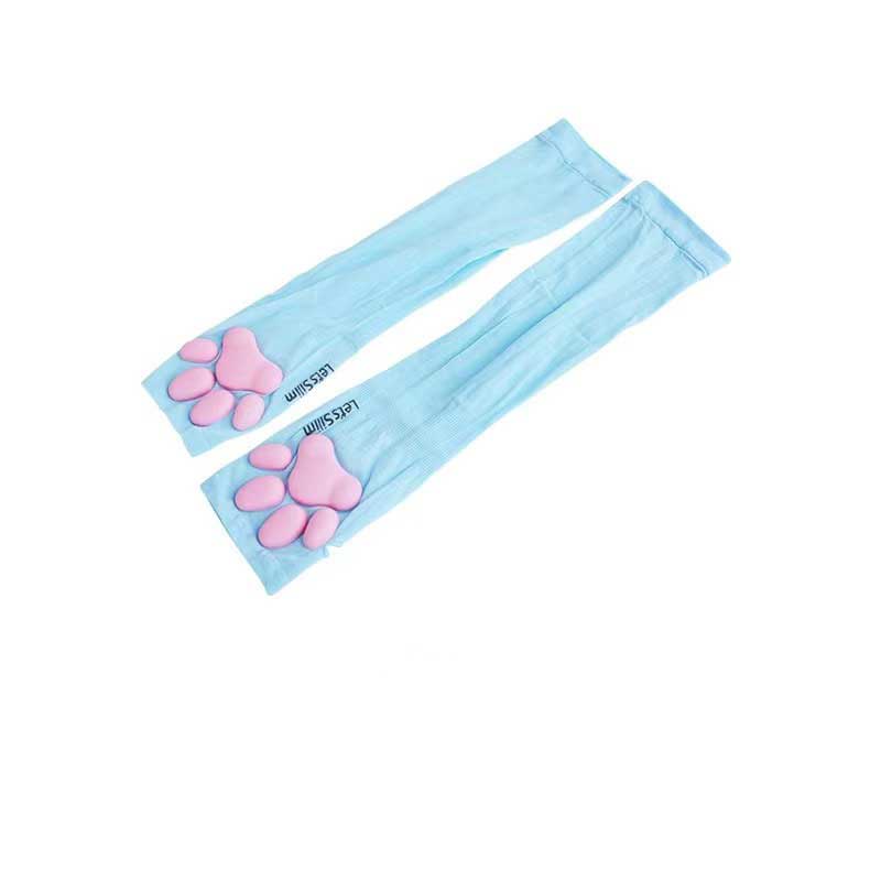 Gants patte de chat 3D en Silicone, mitaines sans doigts pour chaton mignon, gants pour femmes et filles, manches de Cosplay d&#39;halloween, Protection UV contre le soleil: blue