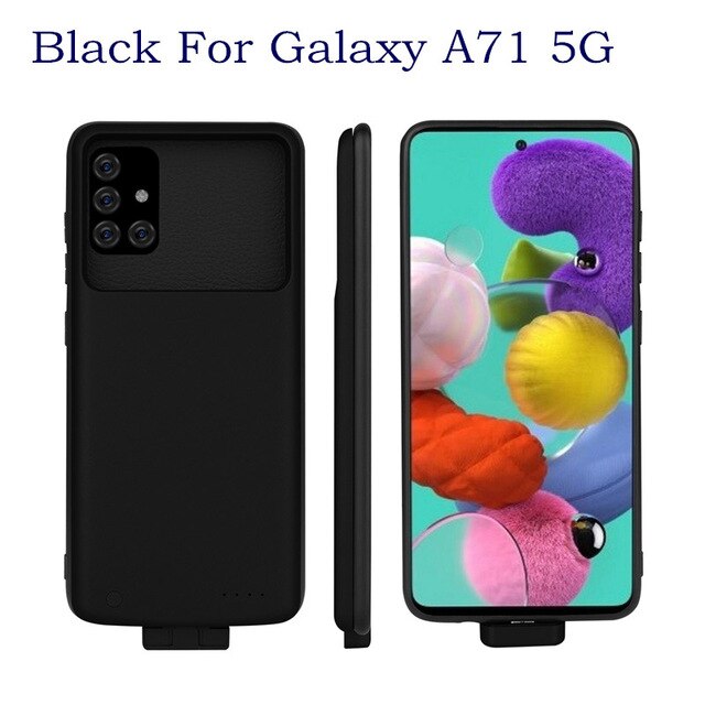 Fundas para cargador de batería de 5000mAh para Samsung Galaxy A71 5G, funda para cargador de batería a prueba de golpes para Samsung A71 5G: Negro