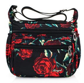 Handbags Women Flower Butterfly Printed Waterproof Nylon Shoulder Bags Retro Crossbody Bag Bolso sac a main femmel: Red rose