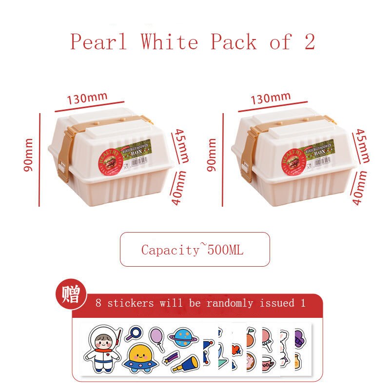 Sandwich Box Lunch Boxes Portable Bento Box Food Hamburger Containers Storage Organizer Kitchen Accessories Japanese Square PP: Pearl White 2 Pack