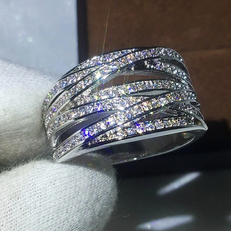 Caoshi lindos e elegantes anéis de festa de casamento com zircônia multicamadas, acessórios de dedo da moda de luxo feminino, joias delicadas