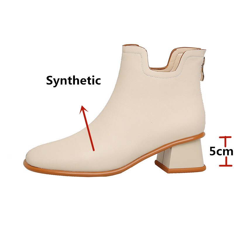 Fedonas Beknopte Vierkante Teen Vrouwen Enkellaars Terug Rits Mode Herfst Winter Dikke Hakken Pompen Trouwschoenen Vrouw