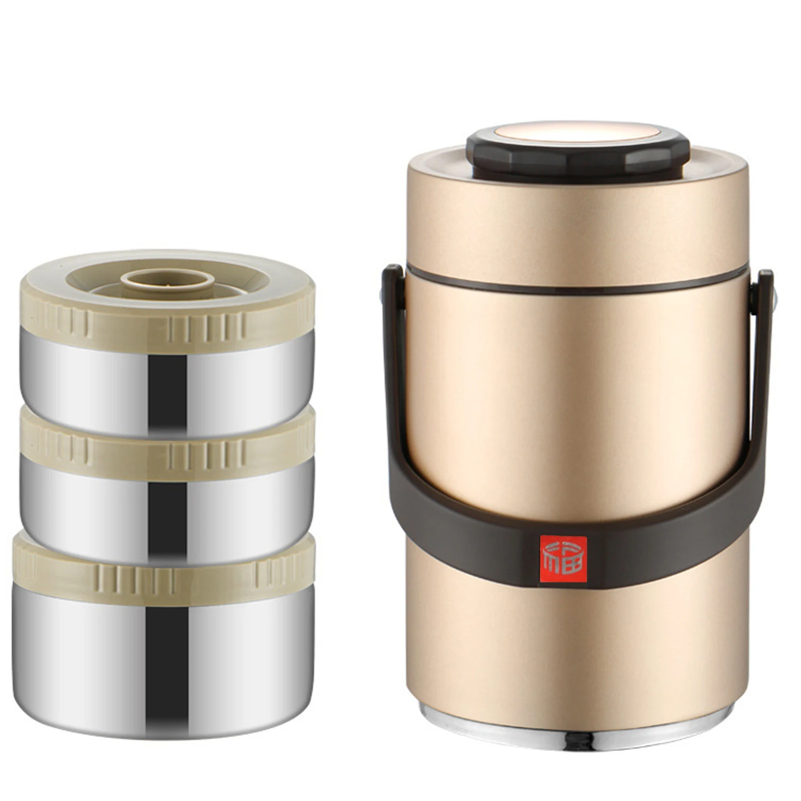 304 stainless steel insulation bucket insulation lunch box 3 layers 2L: Gold