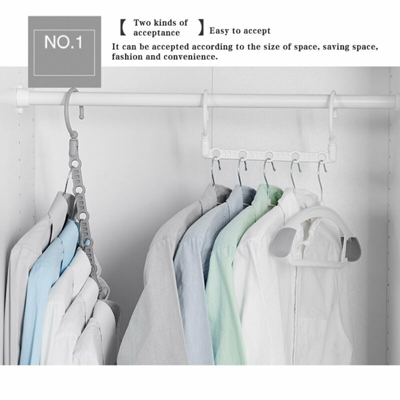 Ruimtebesparende hanger, magische kledinghanger met haak, kastorganizer, amerikaanse kleding- en garderobekastopslag: Grijs