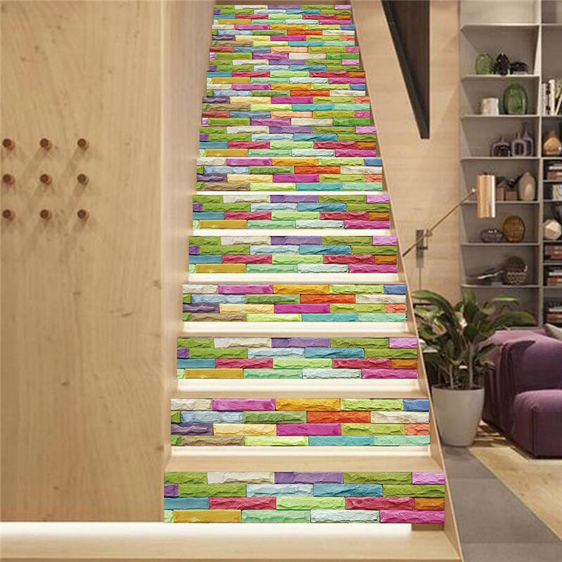 PVC wallpaper rainbow wall tiles simple 13 pieces of DIY stair stickers, step stickers wall stickers