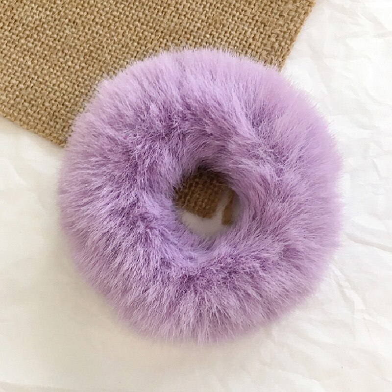 fluffy fuskepels lodne scrunchie elastisk fast hår ringe tau bånd glipper rundt jenter gul rød grønn hestehale plysj hår: Lilla