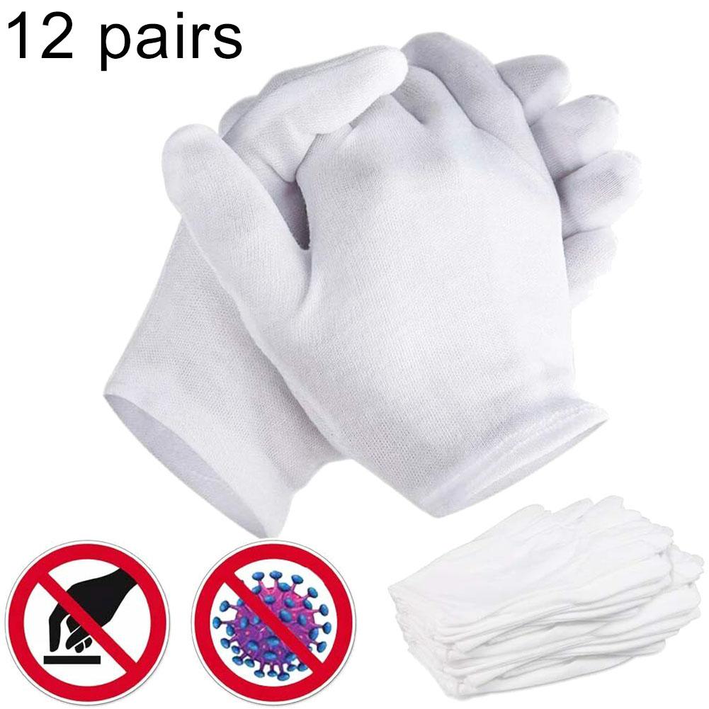 12 Pairs Disposable White Cotton Ceremonial gloves for male female Serving Waiters drivers Jewelry Gloves Green Gardening