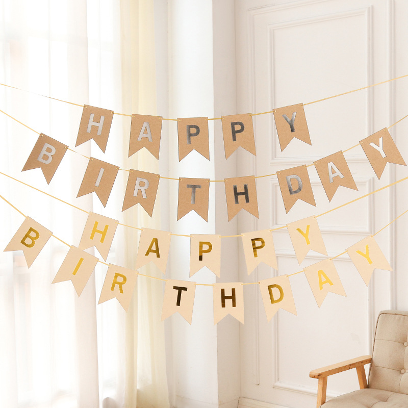 Juego de banderines dorados de Papel Kraft para niños y mujeres, banderas de cola de pez para hacer bricolaje, herramientas de decoración de de cumpleaños para hombres, 13 piezas por juego