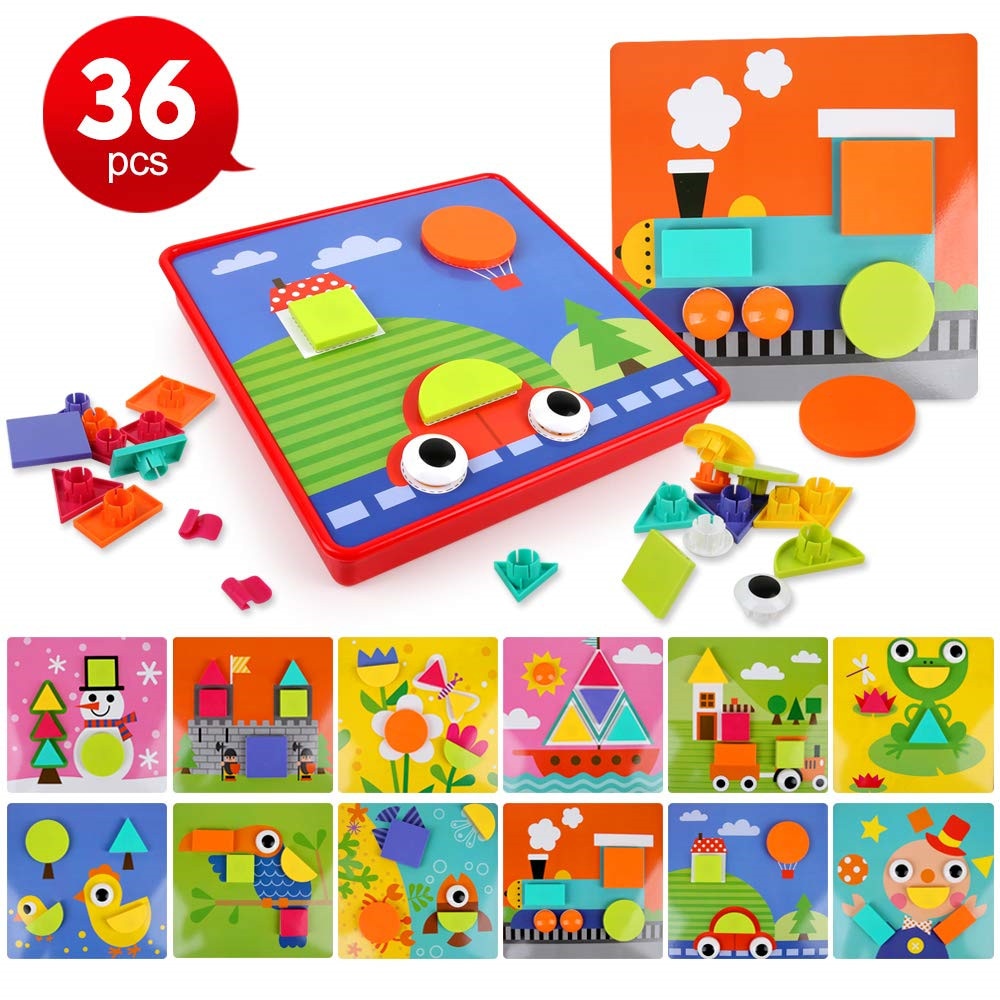 Button Art Toys,Color Matching Mosaic Pegboard Early Learning Educational 3D Puzzles for Boys and Girls