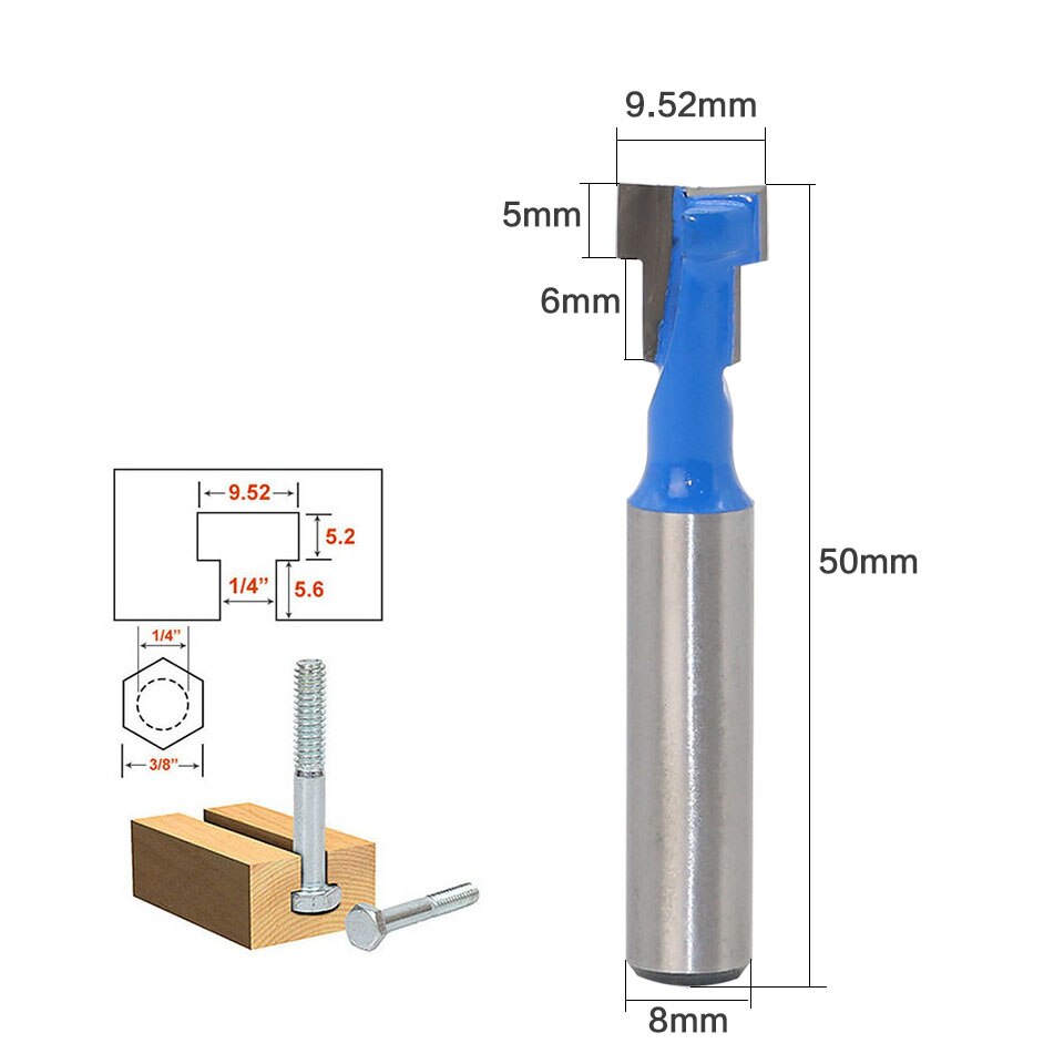 1pc 8mm Shank T-Slot Cutter Router Bit for 1/4" Hex Bot