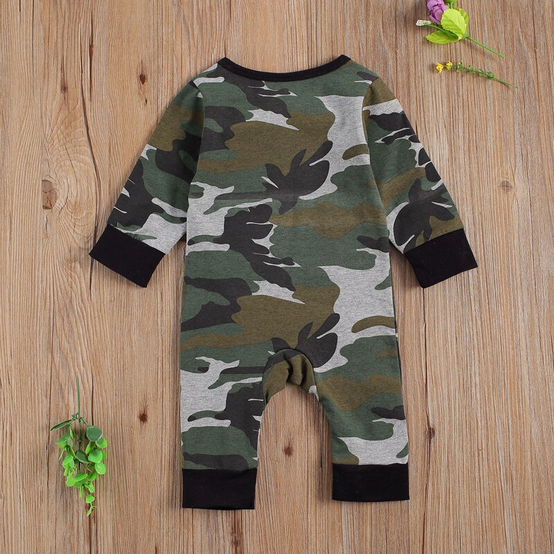 Wallarenear 0-18M Pasgeboren Peuter Baby Boy Jumpsuit Camouflage Luipaard Print O-hals Lange Mouwen Diagonale Rits Romper