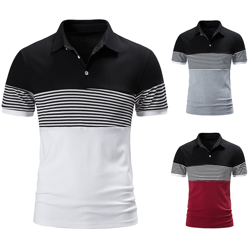 Letnie męskie Slim-Fit t-shirty moda biznesowa topy w paski lato z krótkim rękawem jakość 95% bawełniana haftowana koszula odzież męska