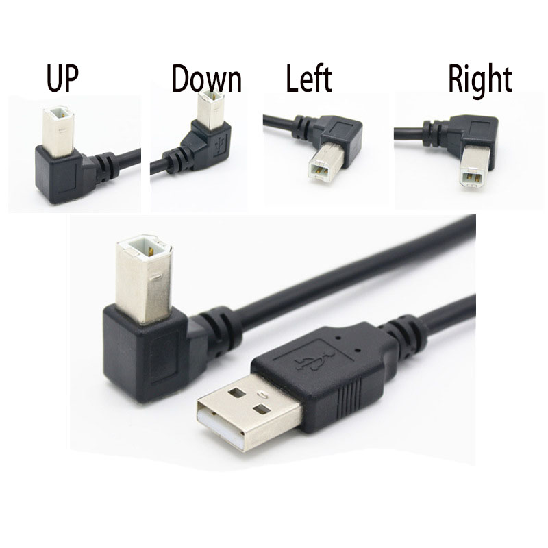 Câble USB 2.0 coudé haut, bas, gauche et droite, pour imprimante et Scanner de Type A mâle à Type B mâle, 90 degrés, 30cm 50cm 1m 150cm 1ft 5 pieds