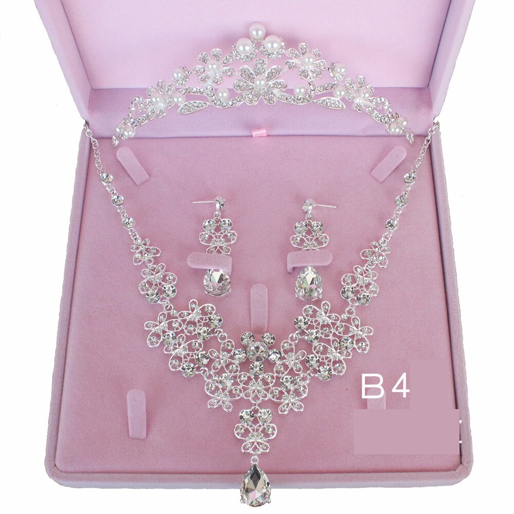 Noble cristal colar headdress brincos de três peças jóias de noiva princesa coroa headdress casamento festa de aniversário jóias: Style4