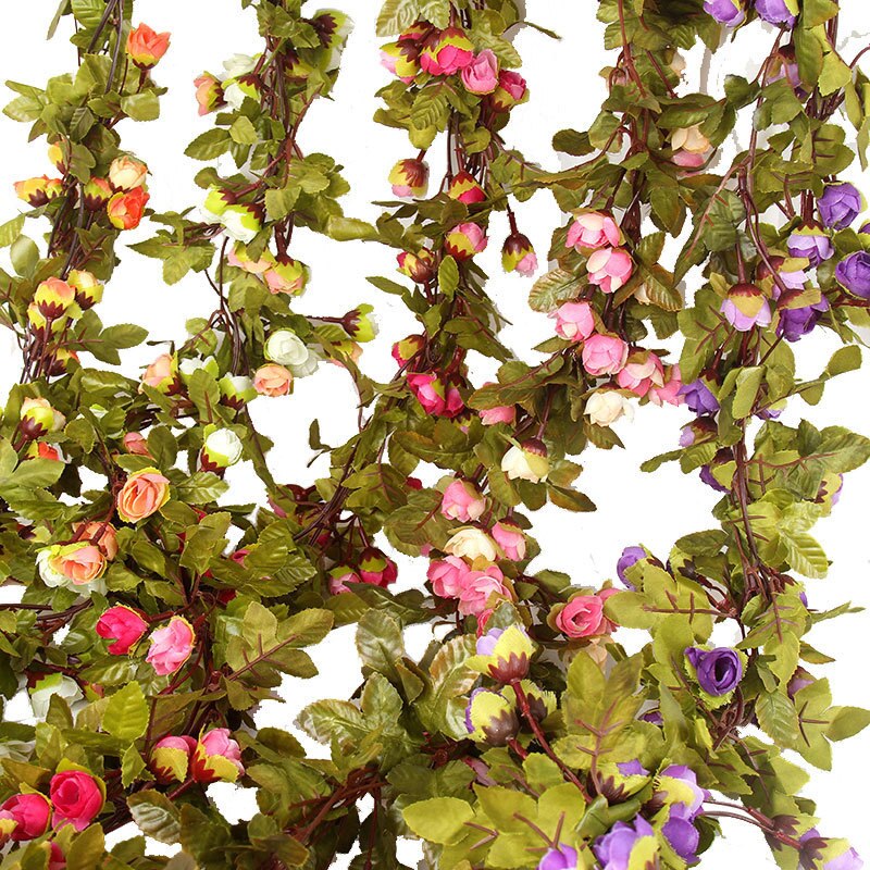 220cm silk rose wedding decoration ivy vine artificial flower arch decoration with green leaf wall garland