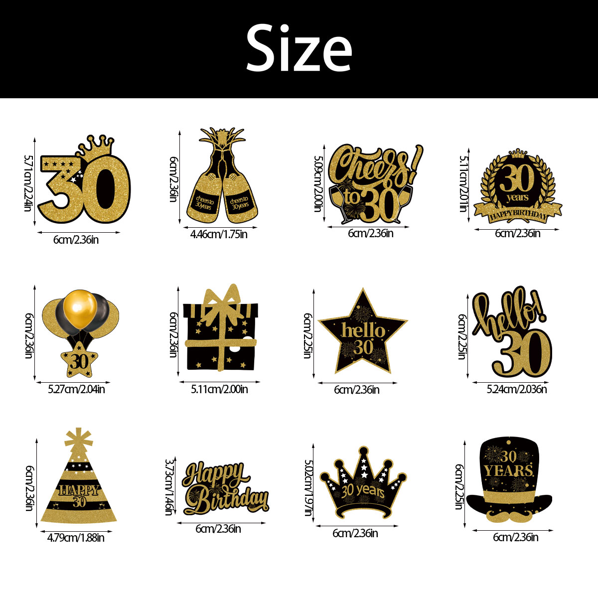 30 40 50 60 Years Old Cupcake Toppers Black Gold Cake Picks Adult Birthday Anniversary 30th 40th 50th 60th Birthday Cake Decor