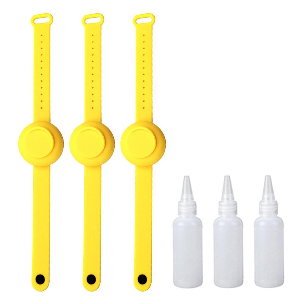 3PC disinfettante per le mani disinfettante braccialetto in Silicone braccialetto Dispenser per mani braccialetto indossabile distributore di gel idroalcollique: 3PC Yellow