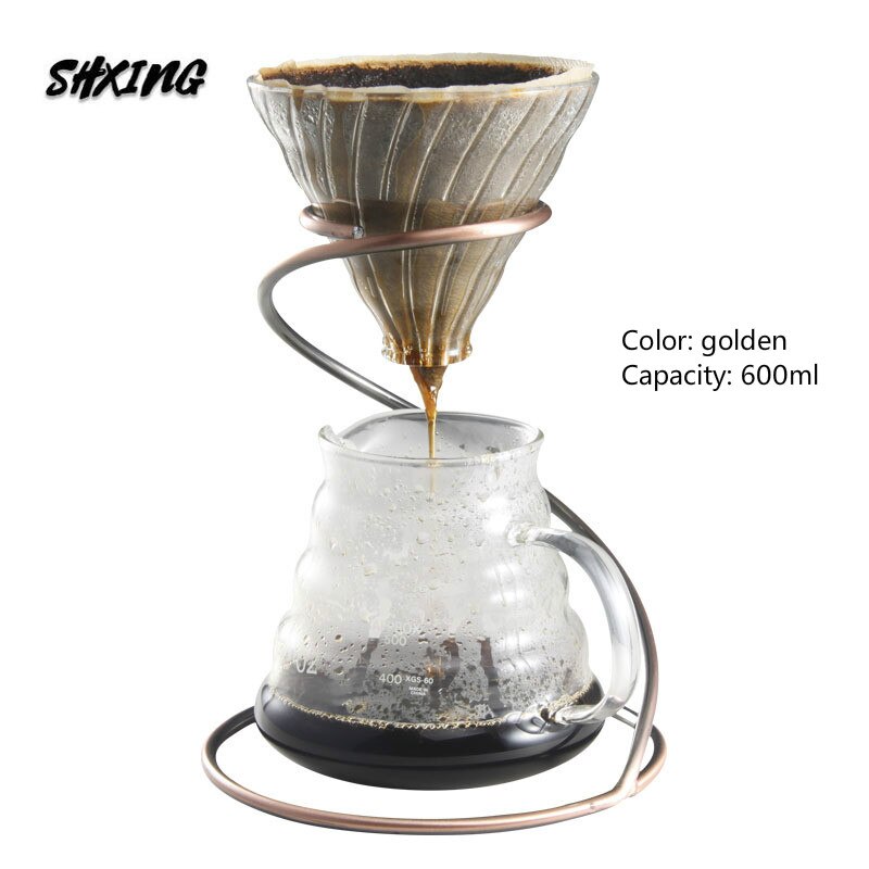 Kaffe  v60 sæt med spiralholder, der understøtter kaffedeling pot 600ml valgfri farve stil kaffe håndstanseværktøj: Tredelt dragt 01