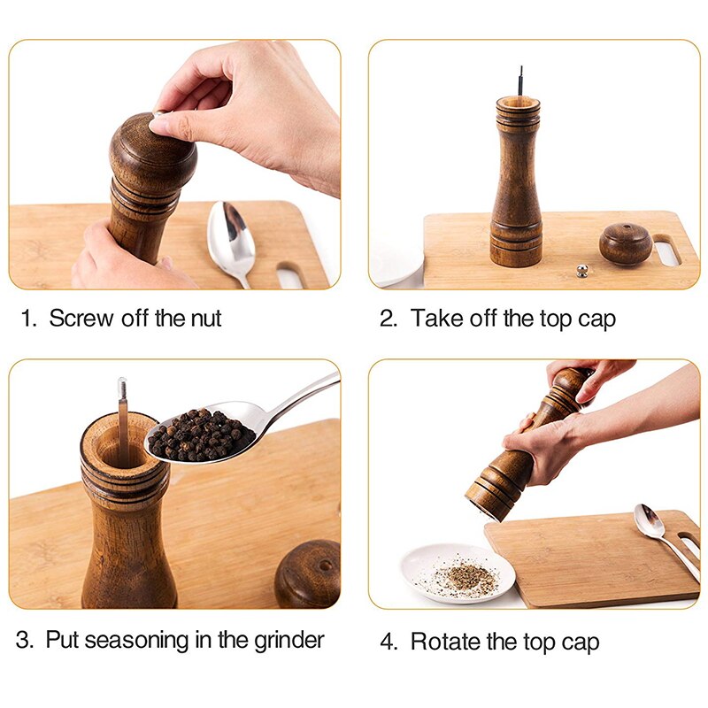 Molinillos de sal y pimienta de madera konco, molinillos manuales de sal marina, hierbas y pimienta con molienda de cerámica, utensilios de cocina para especias y hierbas.