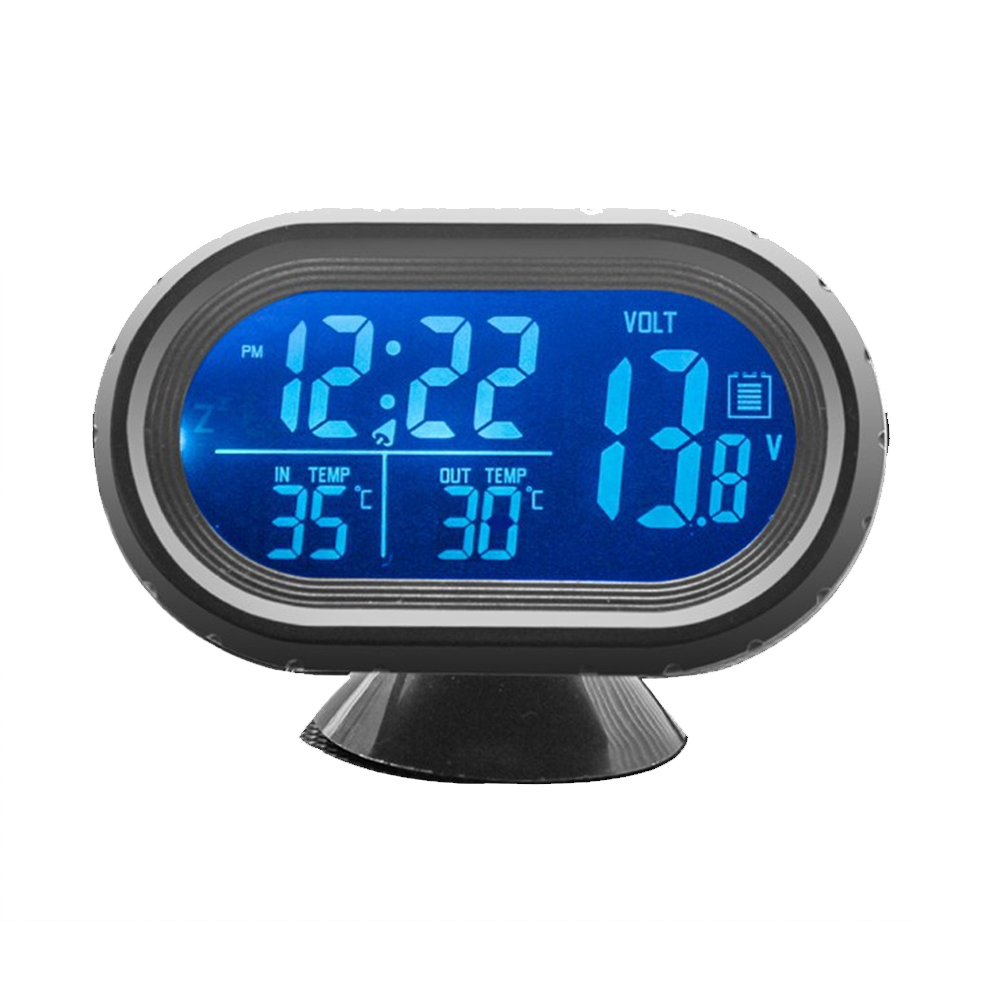 Digitale Auto Uhr Doppel Thermometer Batterie Voltmeter Spannung leuchtende elektronische Uhr Werkzeuge Auto DC 12V 24V Innen zubehör: Blau